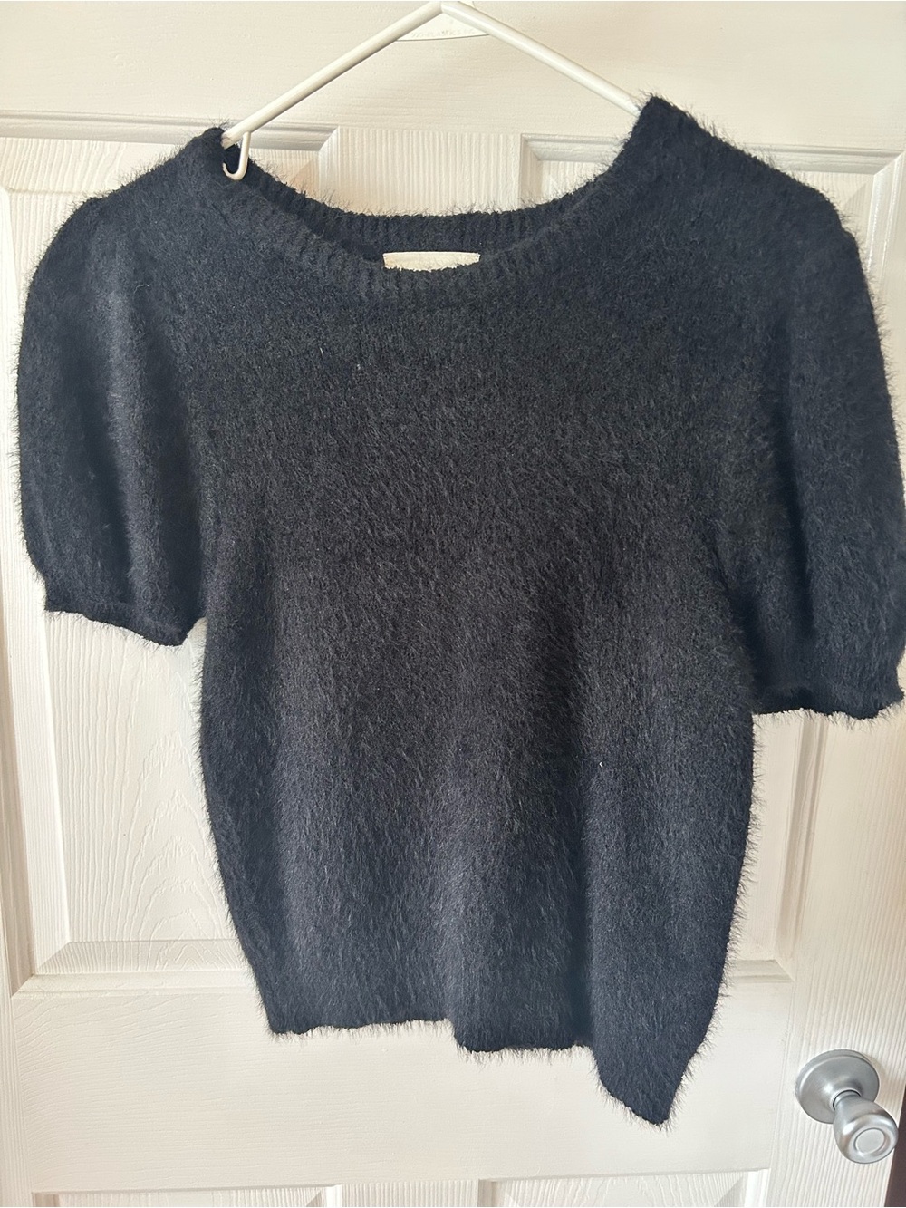 J. Crew X Reeds Black Short-Sleeve Fuzzy Crewneck Sweater
